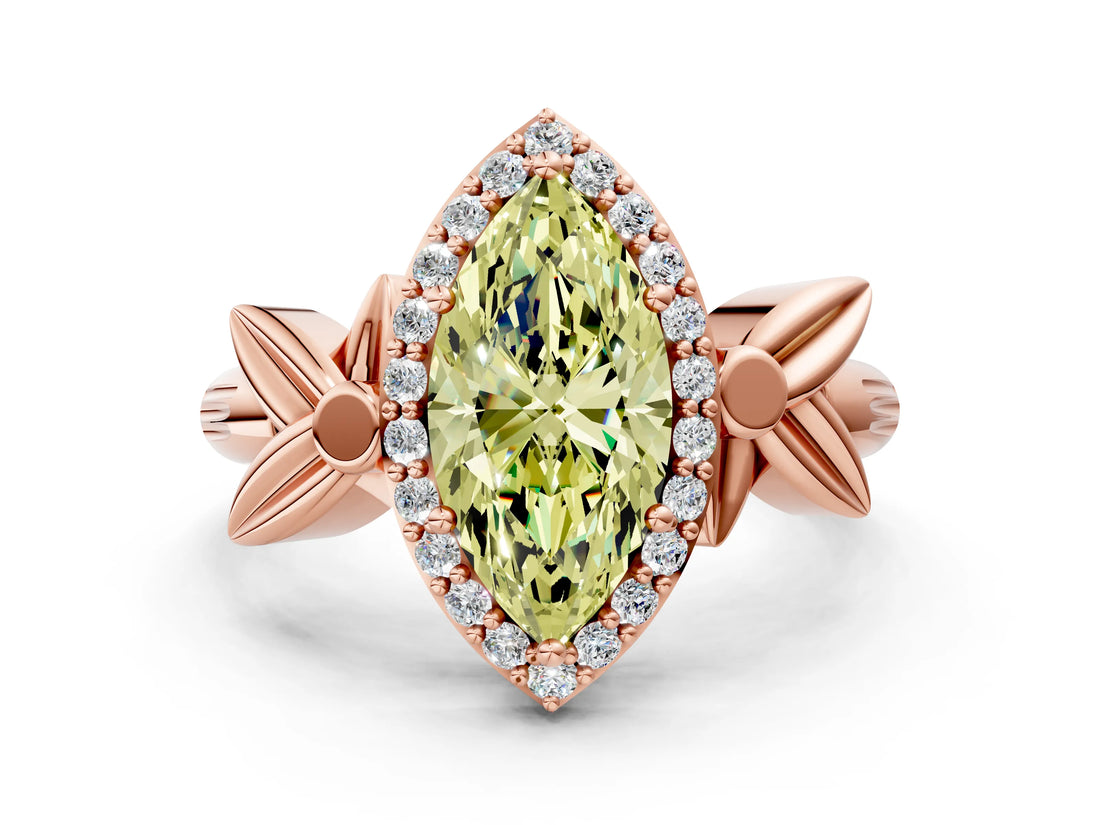 Rose gold Fancy Yellow Marquise  Halo Diamond Floral Band with Four-Prong Setting_35