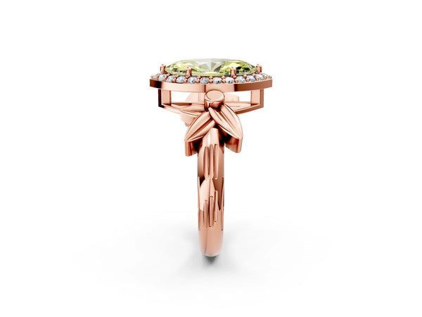 Rose gold Fancy Yellow Marquise  Halo Diamond Floral Band with Four-Prong Setting