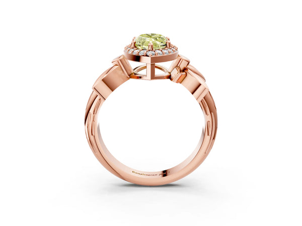 Rose gold Fancy Yellow Marquise  Halo Diamond Floral Band with Four-Prong Setting