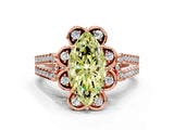 Rose gold Fancy Yellow Marquise  Halo Diamond Floral Split Shank Engagement Ring 2
