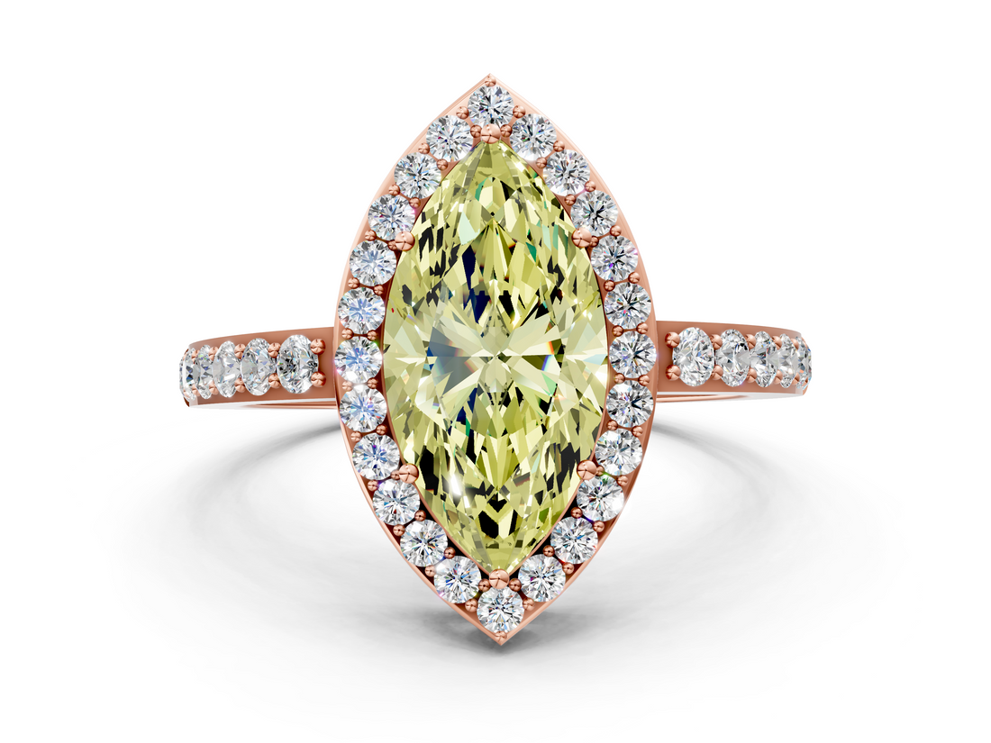 Rose gold Fancy Yellow Marquise  Halo Diamond Pavé Band Ring with Prong Setting