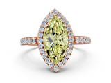 Rose gold Fancy Yellow Marquise  Halo Diamond Pavé Band Ring with Prong Setting
