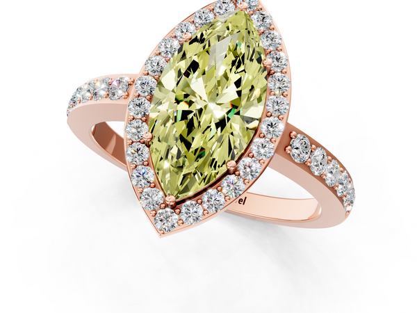 Rose gold Fancy Yellow Marquise  Halo Diamond Pavé Band Ring with Prong Setting