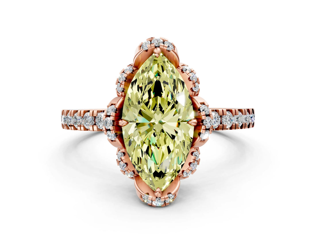 Rose gold Fancy Yellow Marquise  Halo Diamond Pave Band Ring with Four-Prong Setting_15