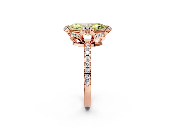 Rose gold Fancy Yellow Marquise  Halo Diamond Pave Band Ring with Four-Prong Setting