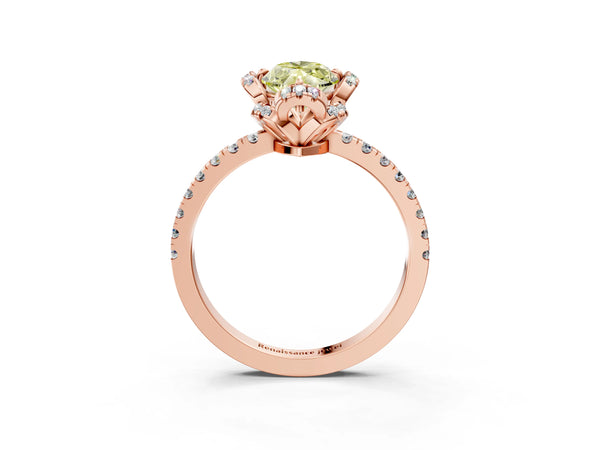 Rose gold Fancy Yellow Marquise  Halo Diamond Pave Band Ring with Four-Prong Setting