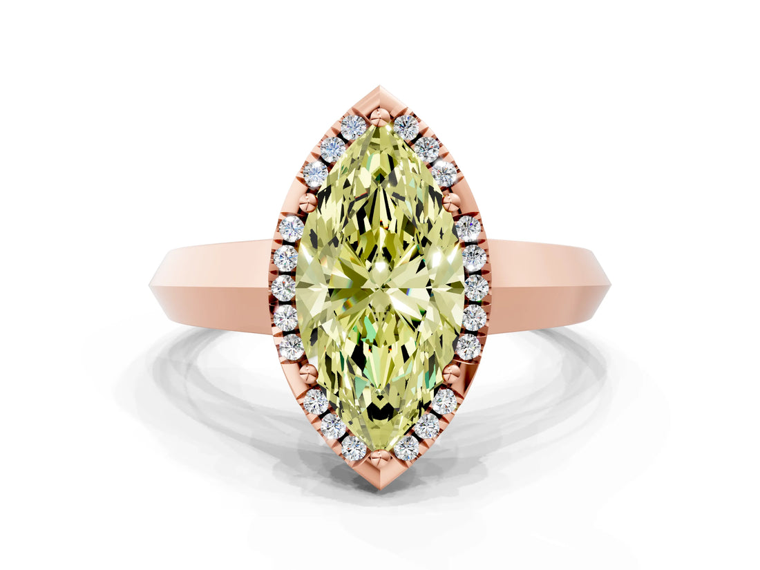 Rose gold Fancy Yellow Marquise  Halo Diamond Ring with Cathedral Band and Four-Prong Setting_34