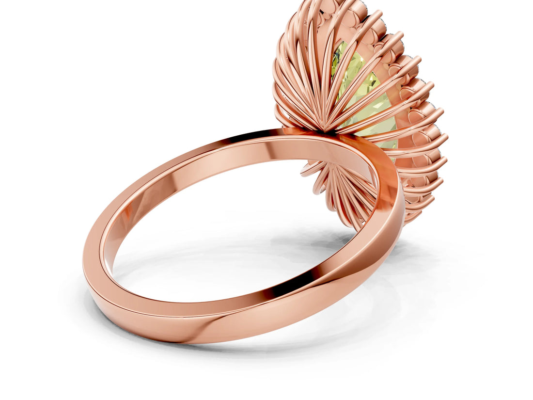 Rose gold Fancy Yellow Marquise  Halo Diamond Ring with Milgrain Edge and Round Prong Setting_47