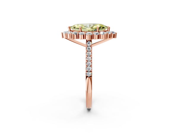 Rose gold Fancy Yellow Marquise  Halo Diamond Ring with Pavé Band and Prong Setting
