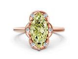 Rose gold Fancy Yellow Marquise  Halo Diamond Ring with Round Cluster Setting, Solitaire Band, and Four-Prong Setting_29