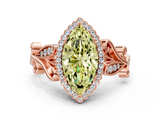 Rose gold Fancy Yellow Marquise  Halo Diamond Ring with Vintage Split Shank and Four-Prong Setting