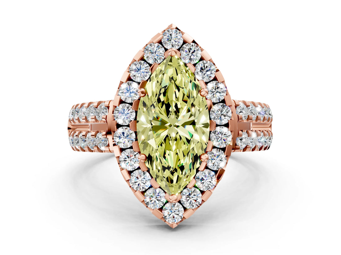 Rose gold Fancy Yellow Marquise  Halo Diamond Split Shank Engagement Ring with Prong Setting_27