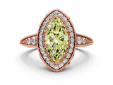 Rose gold Fancy Yellow Marquise  Halo Diamond Split Shank Ring with Milgrain Detail_29
