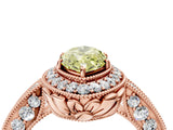 Rose gold Fancy Yellow Marquise  Halo Diamond Split Shank Ring with Milgrain Detail_33