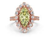 Rose gold Fancy Yellow Marquise  Halo Milgrain Pave Diamond Ring with Four-Prong Setting