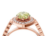 Rose gold Fancy Yellow Marquise  Halo Milgrain Solitaire with Bezel Set Side Stones and Pave Band_37
