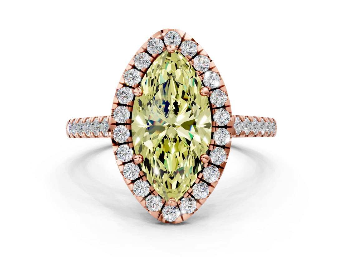 Rose gold Fancy Yellow Marquise  Halo Pavé Diamond Engagement Ring with Four-Prong Setting_3