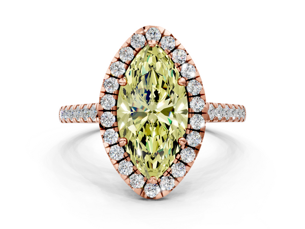 Rose gold Fancy Yellow Marquise  Halo Pavé Diamond Engagement Ring with Four-Prong Setting