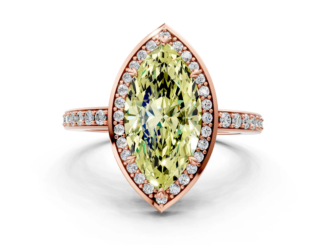 Rose gold Fancy Yellow Marquise  Halo Pave Band Solitaire Ring with Prong Setting_29