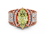 Rose gold Fancy Yellow Marquise  Halo Pave Diamond Engagement Ring with Milgrain Detailing_29