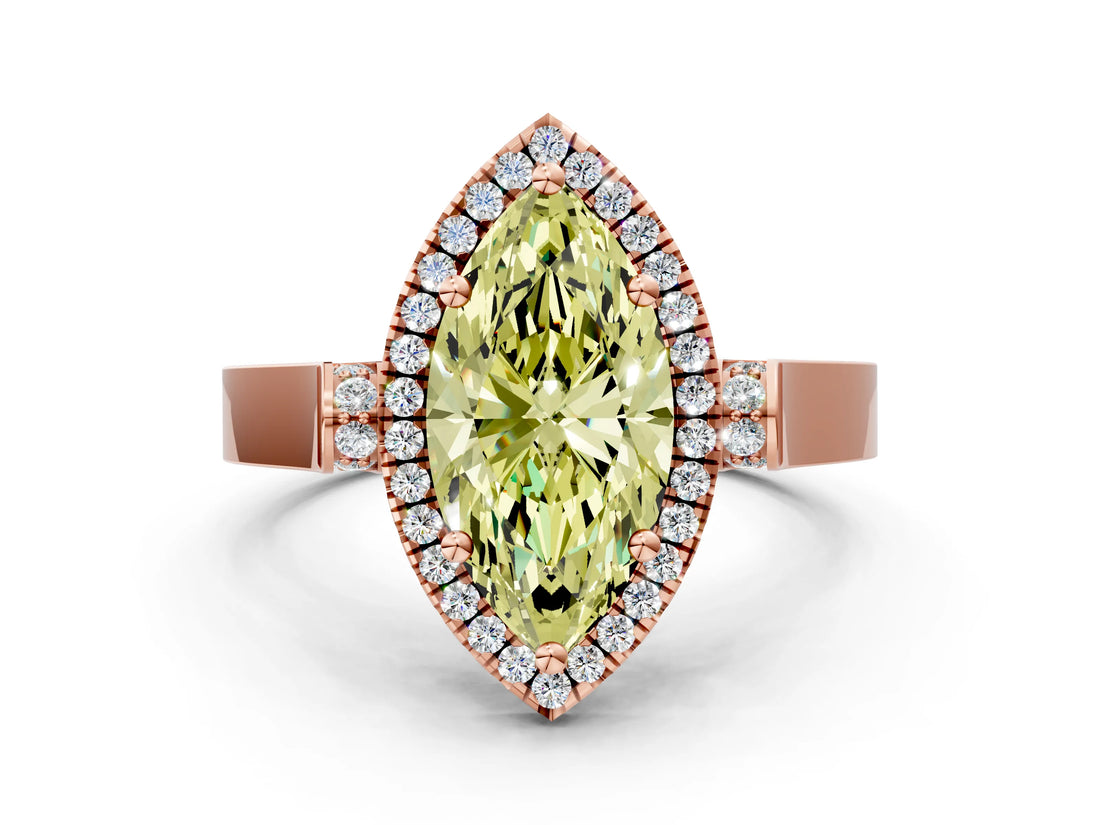 Rose gold Fancy Yellow Marquise  Halo Pave Split Shank Prong Setting Ring_26