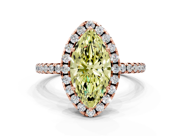 Rose gold Fancy Yellow Marquise  Halo Round Diamond Pavé Band Four-Prong Ring