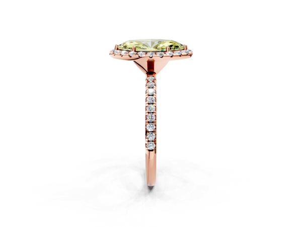 Rose gold Fancy Yellow Marquise  Halo Round Diamond Pavé Band Four-Prong Ring