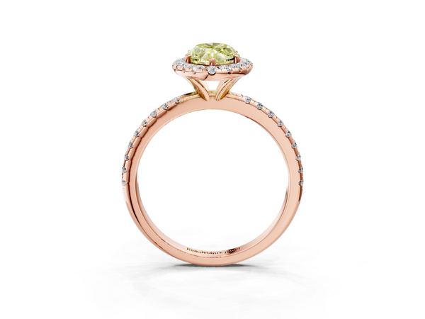 Rose gold Fancy Yellow Marquise  Halo Round Diamond Pavé Band Four-Prong Ring