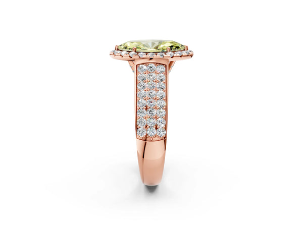 Rose gold Fancy Yellow Marquise  Halo Round Diamond Pave Band with Prong Setting