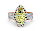 Rose gold Fancy Yellow Marquise  Halo Round Diamond Pave Band with Prong Setting
