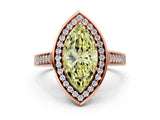 Rose gold Fancy Yellow Marquise  Halo Solitaire Diamond Ring with Pave Band and Bezel Setting_28