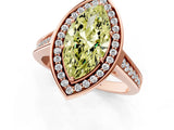 Rose gold Fancy Yellow Marquise  Halo Solitaire Diamond Ring with Pave Band and Bezel Setting_29