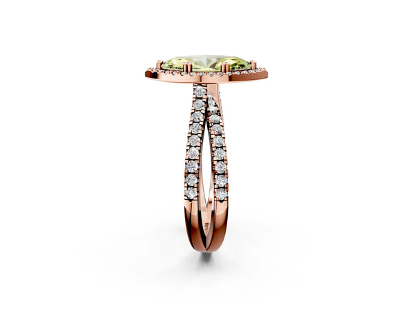 Rose gold Fancy Yellow Marquise  Halo Split Shank Diamond Ring with Pavé Setting