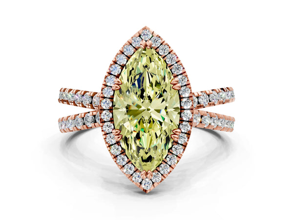 Rose gold Fancy Yellow Marquise  Halo Split Shank Diamond Ring with Pavé Setting