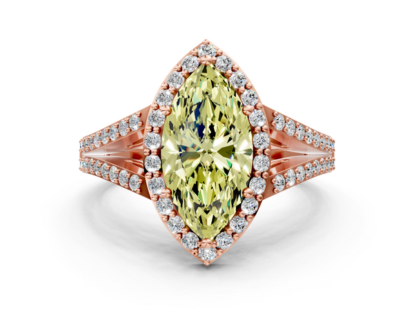 Rose gold Fancy Yellow Marquise  Halo Split Shank Diamond Ring with Prong Setting