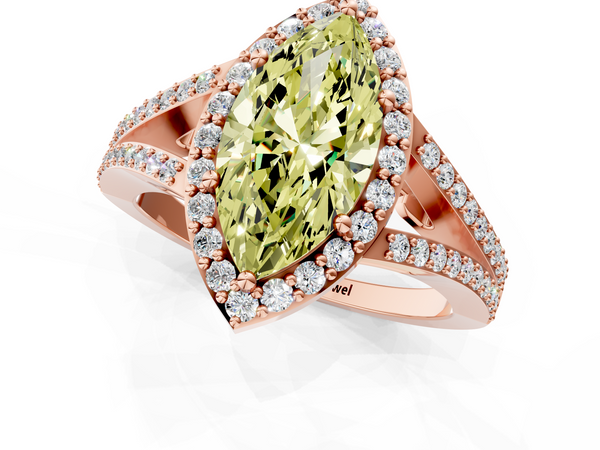 Rose gold Fancy Yellow Marquise  Halo Split Shank Diamond Ring with Prong Setting