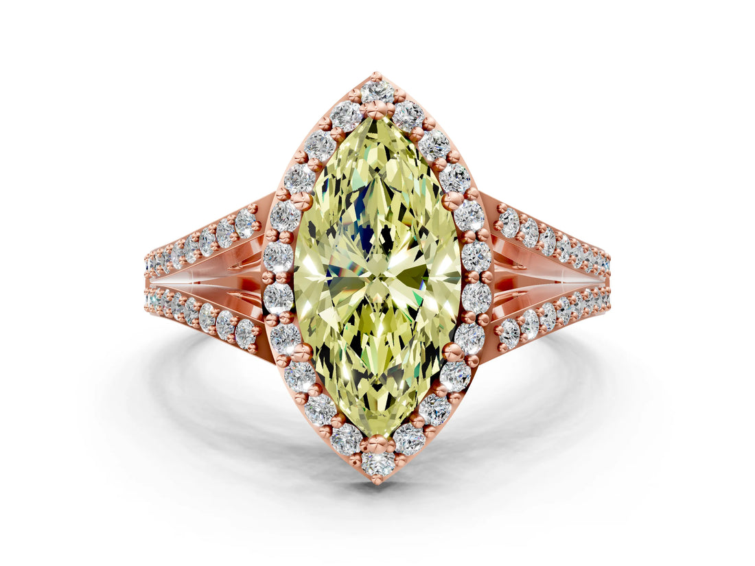 Rose gold Fancy Yellow Marquise  Halo Split Shank Pave Diamond Ring with Four-Prong Setting_29