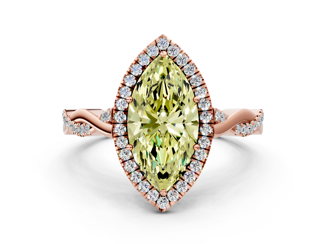 Rose gold Fancy Yellow Marquise  Halo Twist Band Solitaire Ring