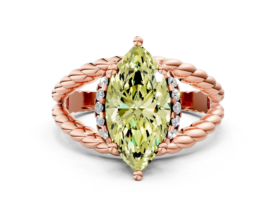 Rose gold Fancy Yellow Marquise  Halo Twisted Band Four-Prong Ring_27