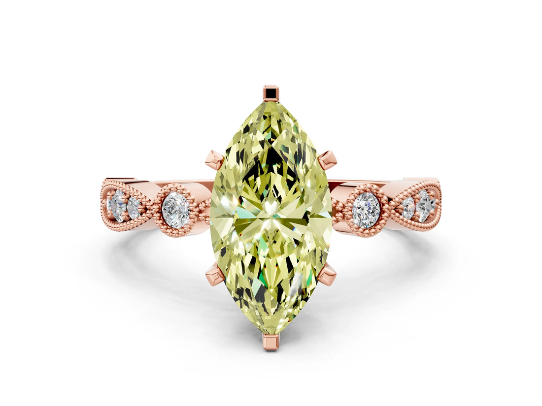 Rose gold Fancy Yellow Marquise  Milgrain Bezel Diamond Engagement Ring with Solitaire Prong Setting_29