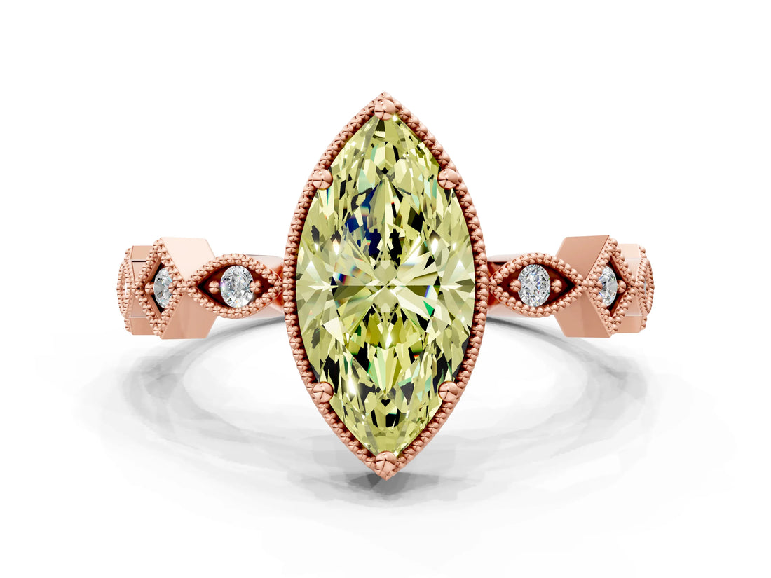 Rose gold Fancy Yellow Marquise  Milgrain Marquise Diamond Twist Band Ring_63