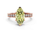 Rose gold Fancy Yellow Marquise  Milgrain Pave Diamond Engagement Ring with Four-Prong Setting