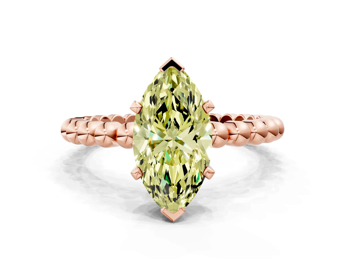 Rose gold Fancy Yellow Marquise  Solitaire Beaded Band Prong Setting Ring