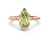 Rose gold Fancy Yellow Marquise  Solitaire Beaded Band Prong Setting Ring