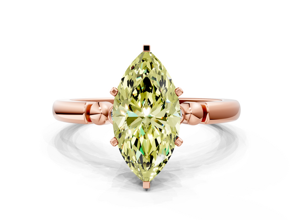 Rose gold Fancy Yellow Marquise  Solitaire Beaded Band with Four-Prong Setting