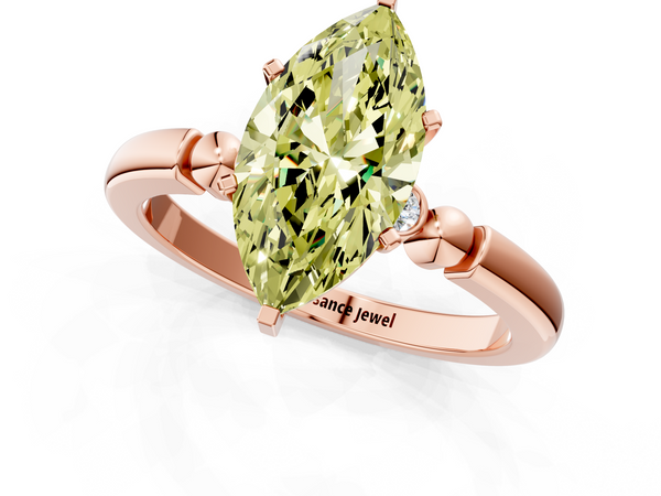 Rose gold Fancy Yellow Marquise  Solitaire Beaded Band with Four-Prong Setting