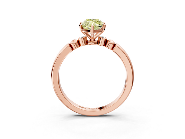 Rose gold Fancy Yellow Marquise  Solitaire Beaded Band with Four-Prong Setting