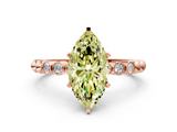Rose gold Fancy Yellow Marquise  Solitaire Bezel Accent Diamond Engagement Ring with Beaded Band and Four-Prong Setting