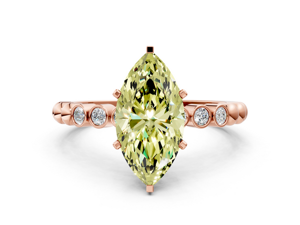 Rose gold Fancy Yellow Marquise  Solitaire Bezel Accent Diamond Engagement Ring with Beaded Band and Four-Prong Setting