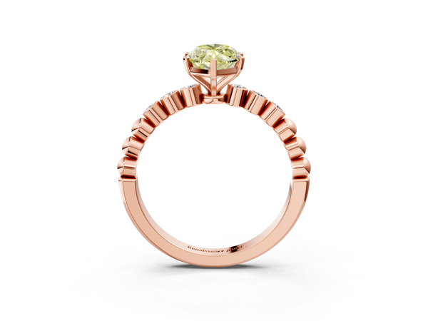 Rose gold Fancy Yellow Marquise  Solitaire Bezel Accent Diamond Engagement Ring with Beaded Band and Four-Prong Setting